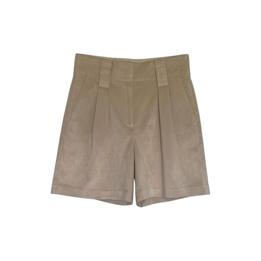 Mango Faux Suede High Waisted Shorts Tan Beige Pleated Women’s 2 US